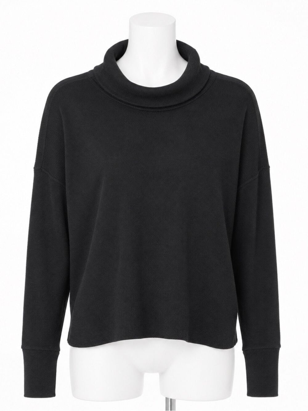 Aritzia Babaton Black Waffle Knit Cowl Neck Thermal Long Sleeve Top Size M